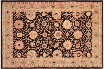 handmade Traditional Lahore Black Green Hand Knotted RECTANGLE 100% WOOL area rug 6 x 9